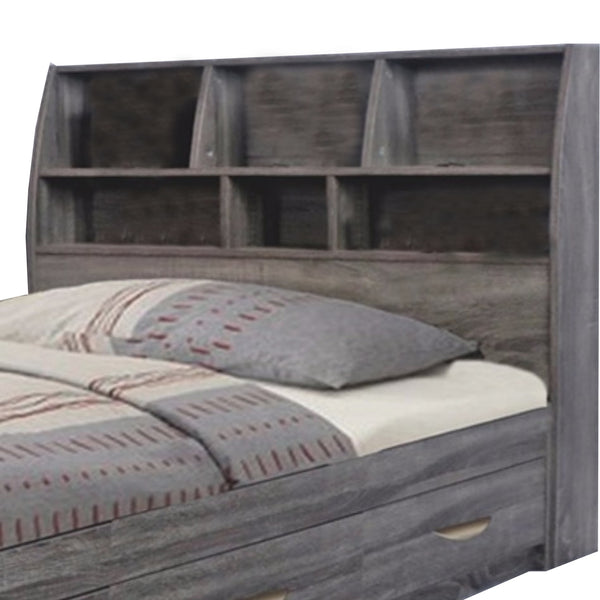 BM141892 Contemporary Style Gray Finish Twin Size Bookcase Headboard With Six Shelves
