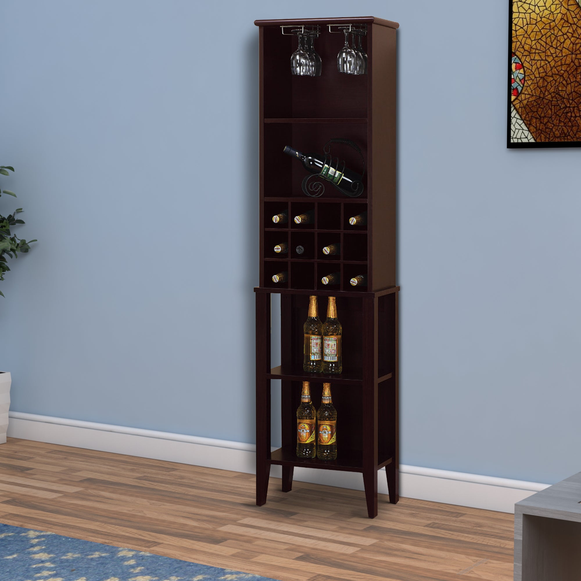 benzara Well Designed Elegant Wine Bar With Wine Racks Brown - BM141969