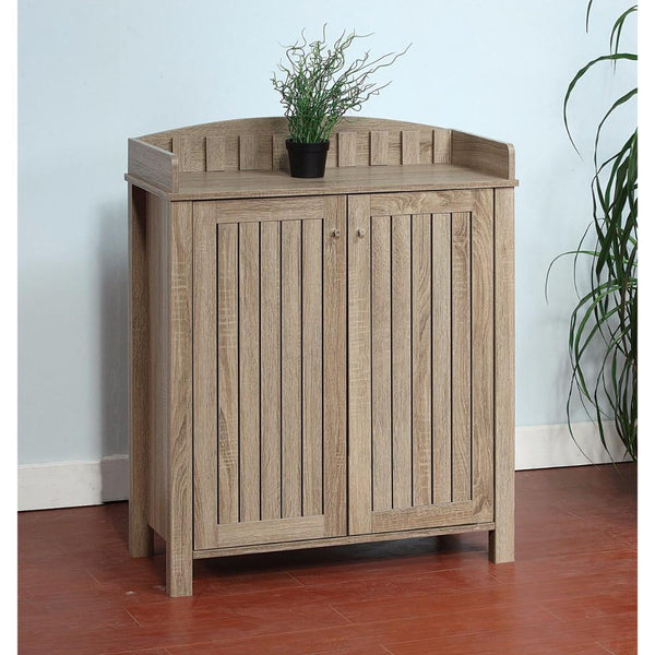 Slatted Pattern Shoe Cabinet With Molded Top, Brown - BM144465