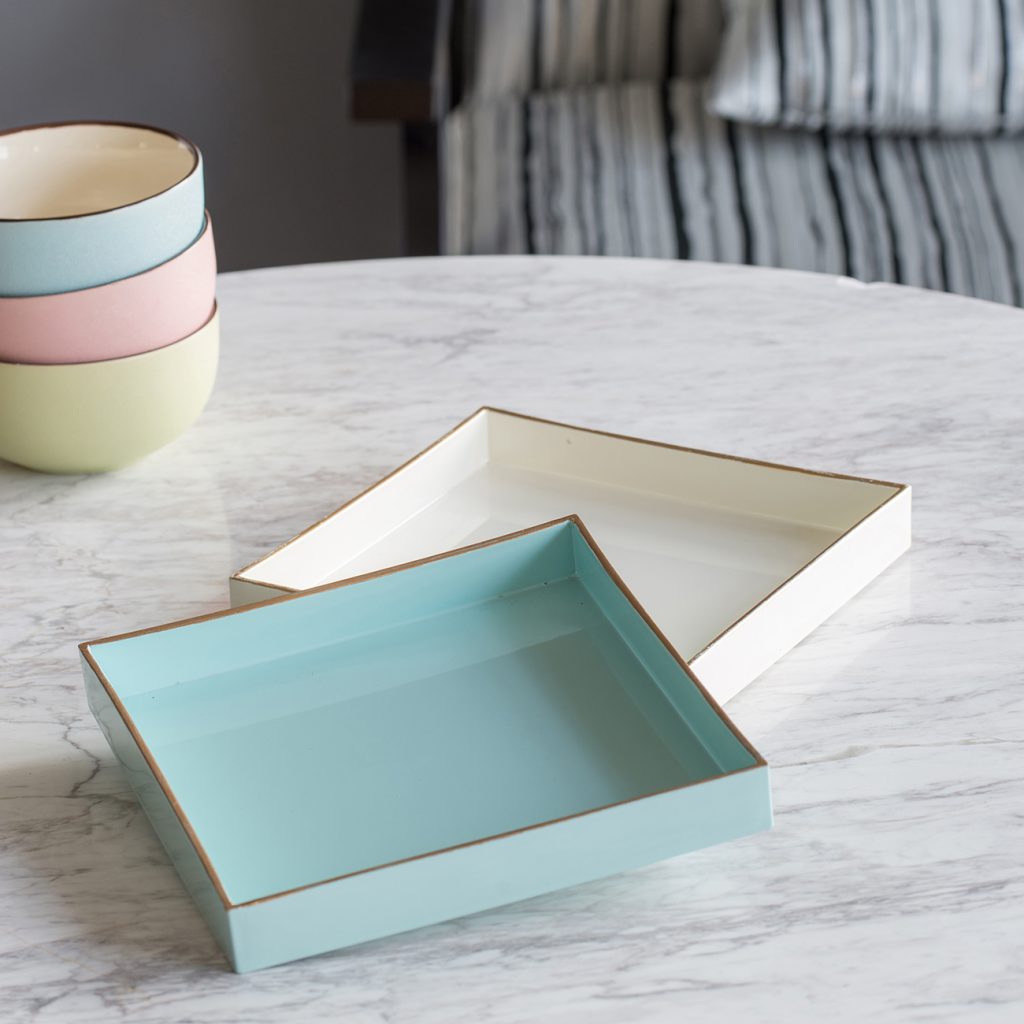 benzara Alluring Mimosa Square Tray Powder Blue - BM145836