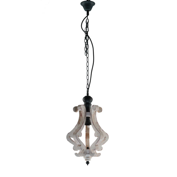 21 Inch French Country Chic Pendant Chandelier, Distressed White Mango Wood - BM147075