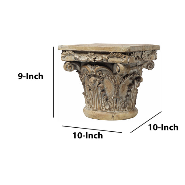 Traditional Resin Decorative Pedestal with Scrolled Design, Weathered Brown - BM147076