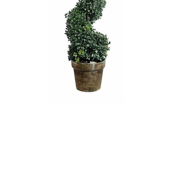 Artificial Plastic Boxwood Spiral Tree Plant, Green and Brown - BM147077