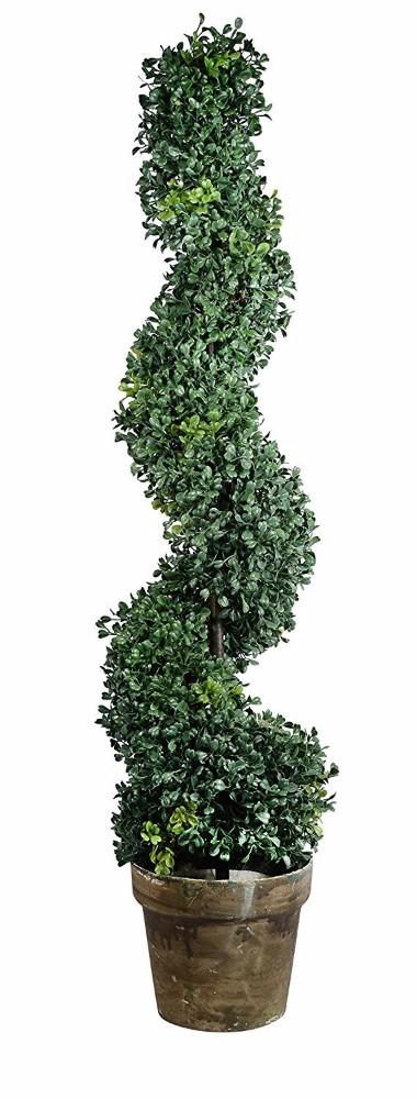 BM147077 Artificial Plastic Boxwood Spiral Tree Plant, Green and Brown