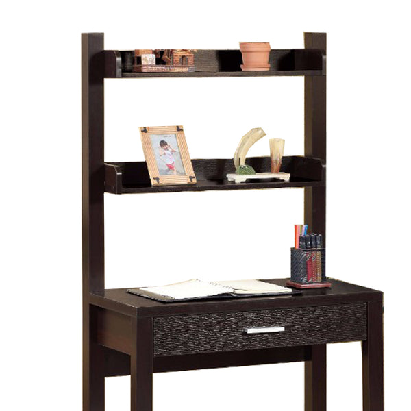 BM148771 Contemporary Style Desk With 2 Shelves, Dark Brown
