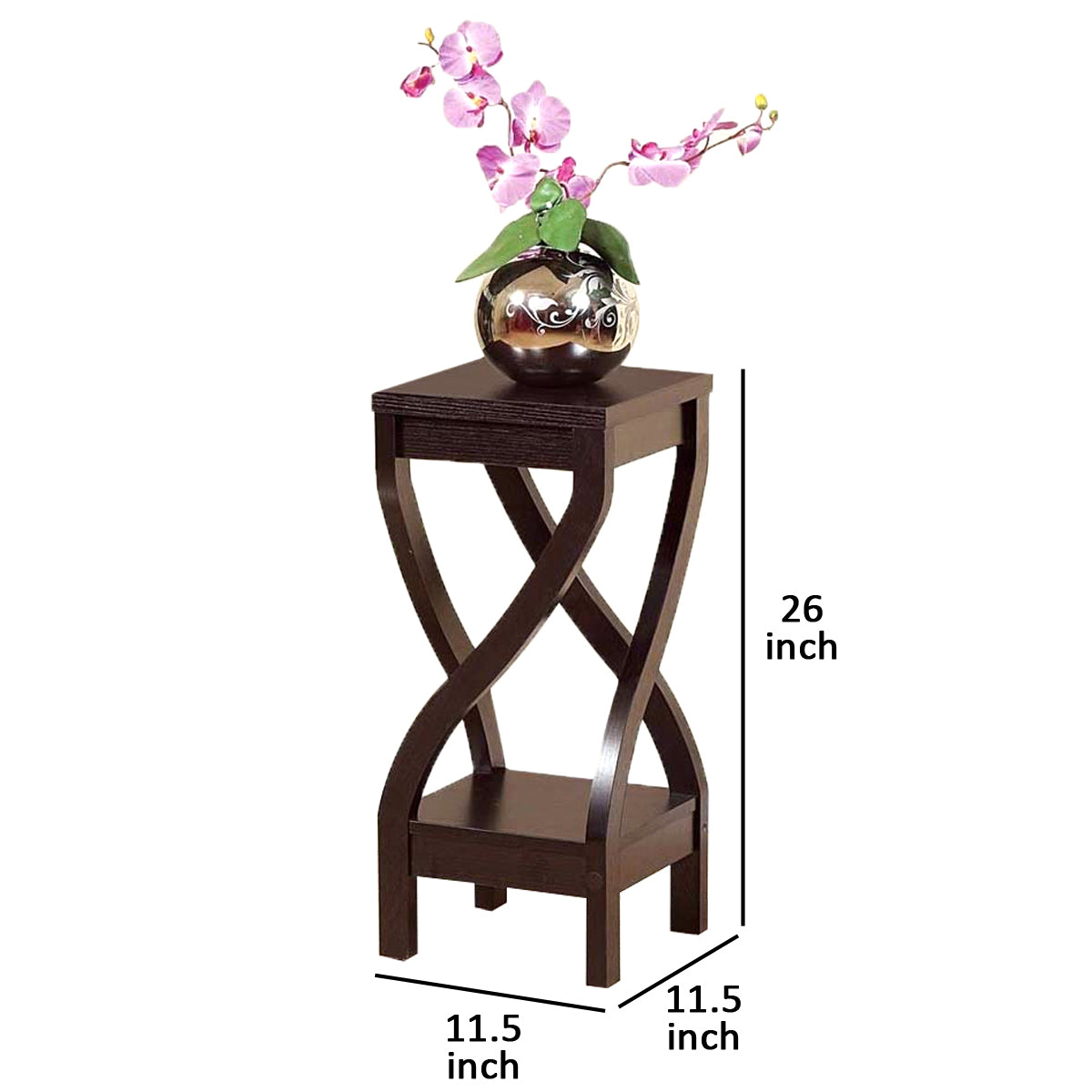Square Top Wooden Plant Stand with Curved Legs and Shelves, Small, Dark Brown - BM148786