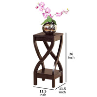 Square Top Wooden Plant Stand with Curved Legs and Shelves, Small, Dark Brown - BM148786