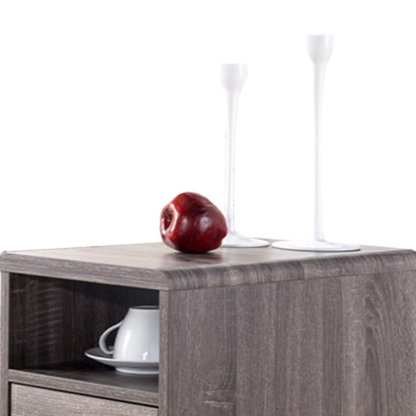 Elegant Chairside Table With Display Shelves and Drawer, Gray - BM148899