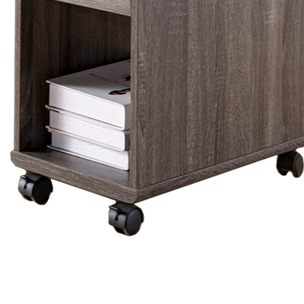 Elegant Chairside Table With Display Shelves and Drawer, Gray - BM148899
