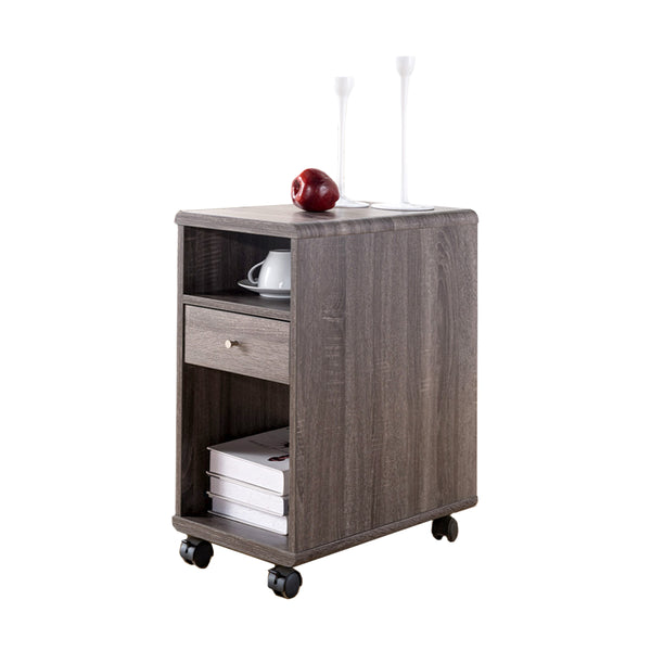 Elegant Chairside Table With Display Shelves and Drawer, Gray - BM148899