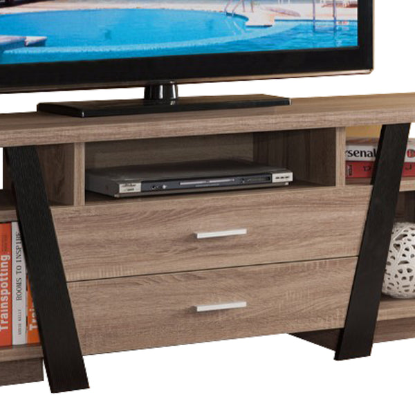BM148921 Striking TV Stand With Storage Option, Black and Light Brown