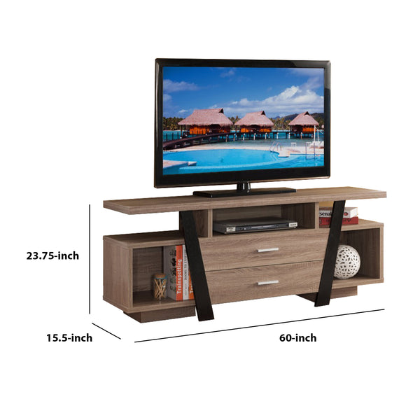 BM148921 Striking TV Stand With Storage Option, Black and Light Brown