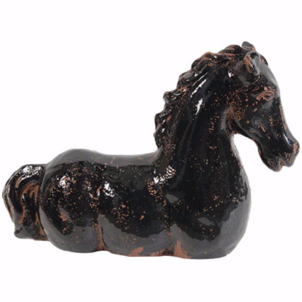 BM150785 Glazed Brown Finish Horse Statue, Black and Brown