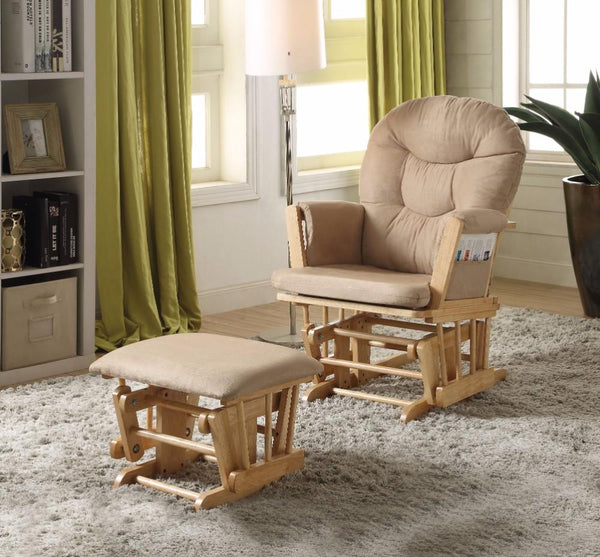Rehan Glider Chair & Ottoman, 2 Piece Pack Brown & Natural Oak - BM151933