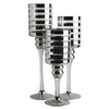 BM152855 Round Stripe Pattern Glass Candle Holder with Pedestal Base, Set of Three, Silver