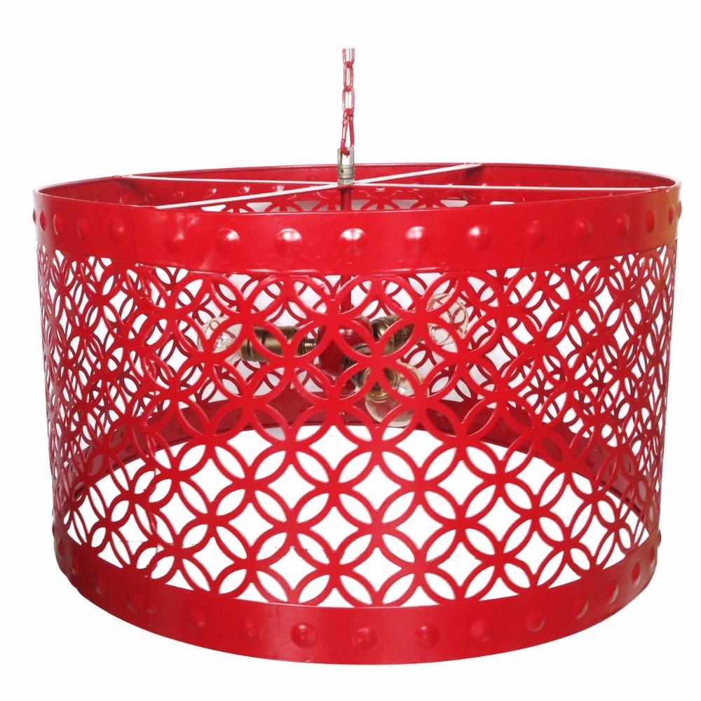 benzara BM154193 Beautiful Circular Cutout Metal Chandelier Red