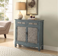 2 Door Cabinet Wooden Console Table with Scalloped Apron, Distressed Blue - BM154262