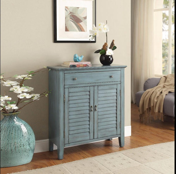 2 Shutter Door Cabinet Wooden Console Table with Tapered Legs, Antique Blue - BM154263