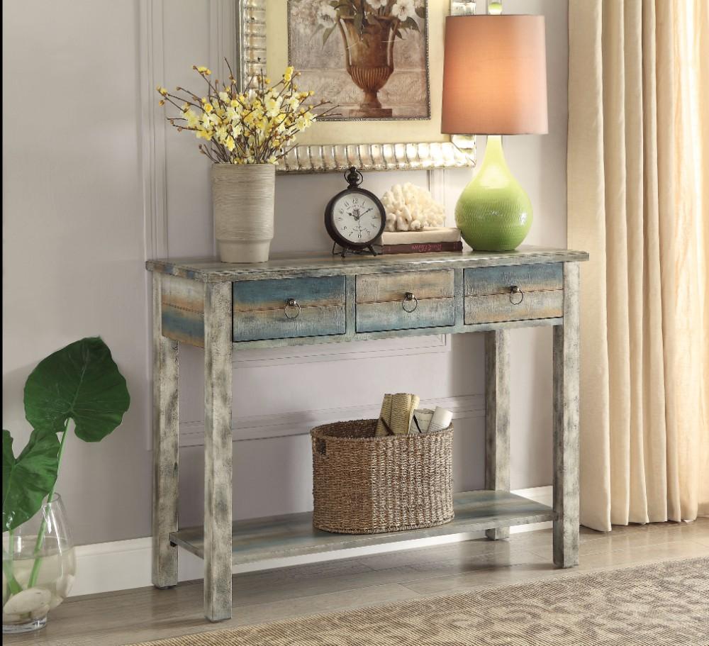 Glancio Beautiful Console Table, Antique Oak & Teal Blue - BM154268