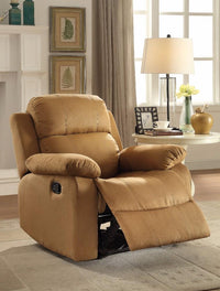 Microfiber Metal Glider Recliner Chair with Pillow Top Armrest, Light Brown - BM154327