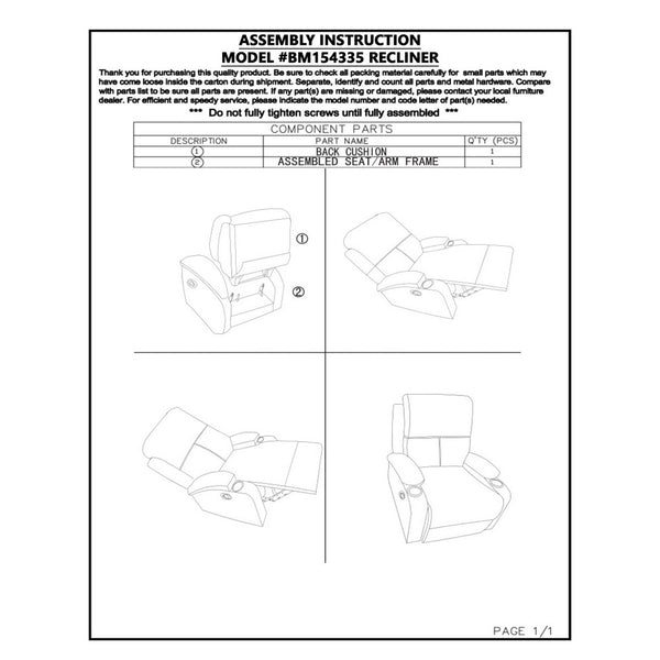 39 Inch Manual Recliner, Split Backrest, Brown Fabric - BM154335