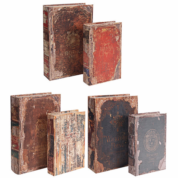 Set of 6 Antique Distressed Book Boxes, Multicolor, 3 Assortment - BM154498