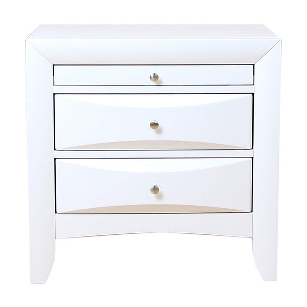 Contemporary 3 Drawer Wood  Nightstand, White - BM154522