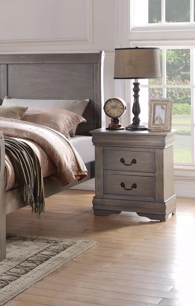 Traditional Wood Nightstand, 2 Drawers, Antique Gray - BM154523
