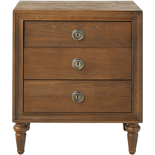 3 Drawer Wooden Nightstand with Turned Tapered Legs, Brown - BM154528