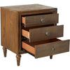 3 Drawer Wooden Nightstand with Turned Tapered Legs, Brown - BM154528