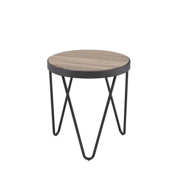 Round Wooden Banded Top End Table with Hairpin Legs, Gray - BM154552