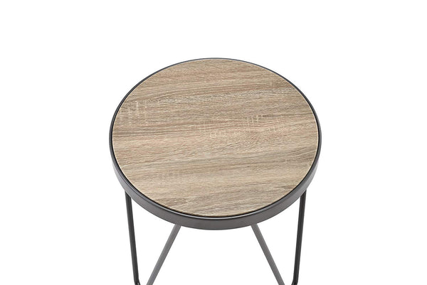 Round Wooden Banded Top End Table with Hairpin Legs, Gray - BM154552