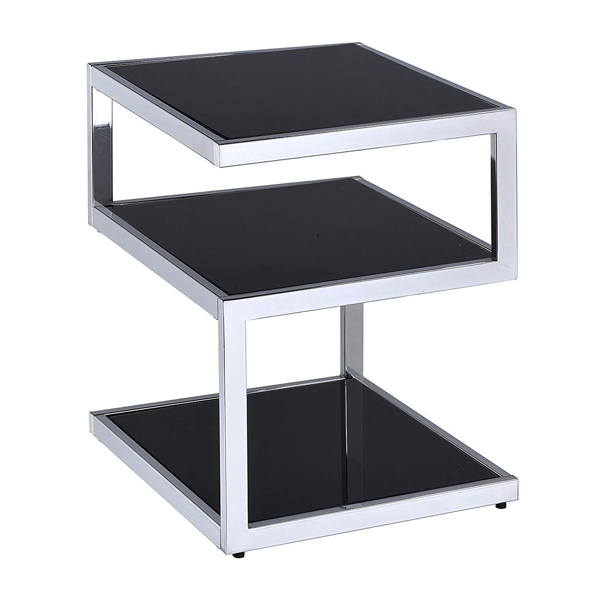 Benzara End Table Black Glass Chrome BM154558 Benzara