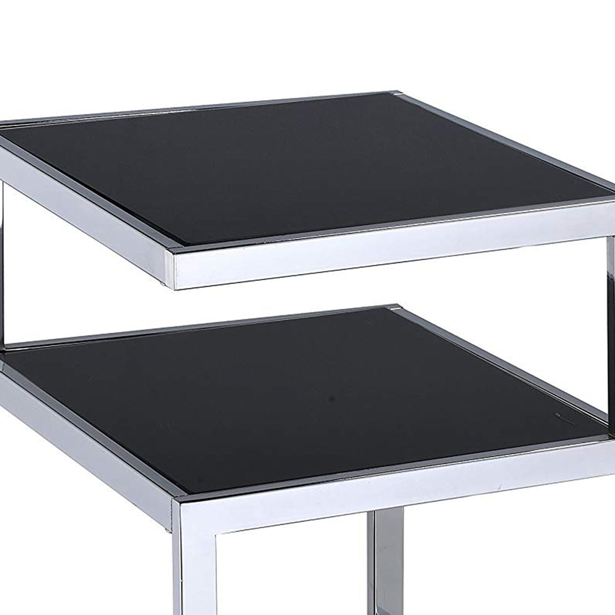 End Table, Black Glass & Chrome - BM154558