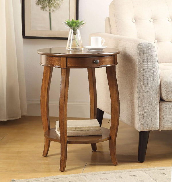 1 Drawer Round Shape Wooden End Table with Cabriole Legs, Walnut Brown - BM154575