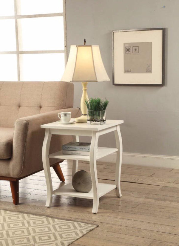 Wooden End Table with 2 Open Shelves and Cabriole Legs, White - BM154582