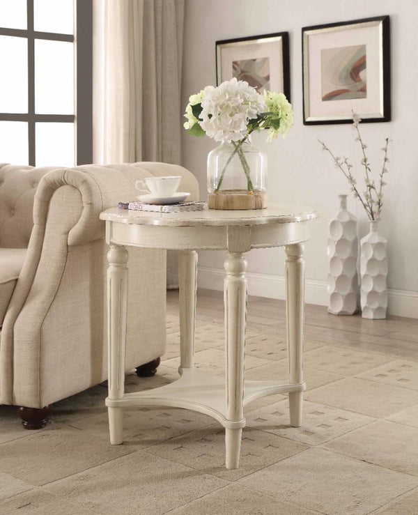 Fordon Round End Table, Scalloped Top, Antique White - BM154599