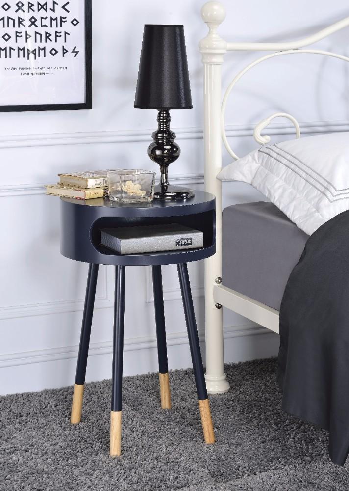 Wooden Round End Table with Open Storage Compartment, Blue - BM154606