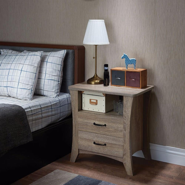 BM154623 Contemporary Style 2 Drawers Wood Nightstand, Brown