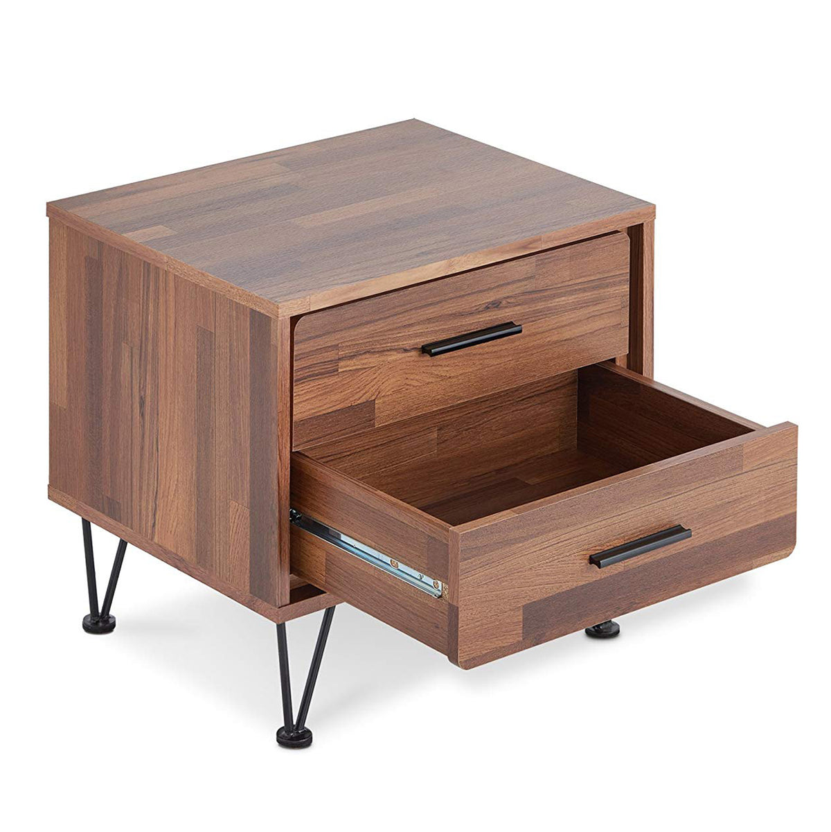 Contemporary 2 Drawers Wood Nightstand, Brown - BM154627