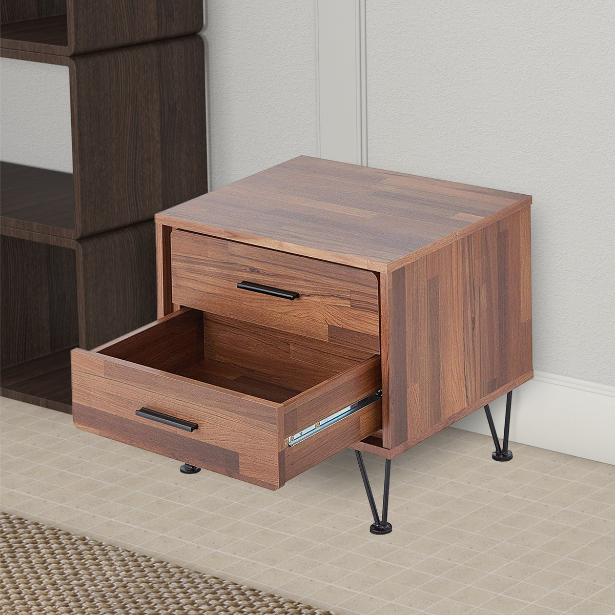 Contemporary 2 Drawers Wood Nightstand, Brown - BM154627