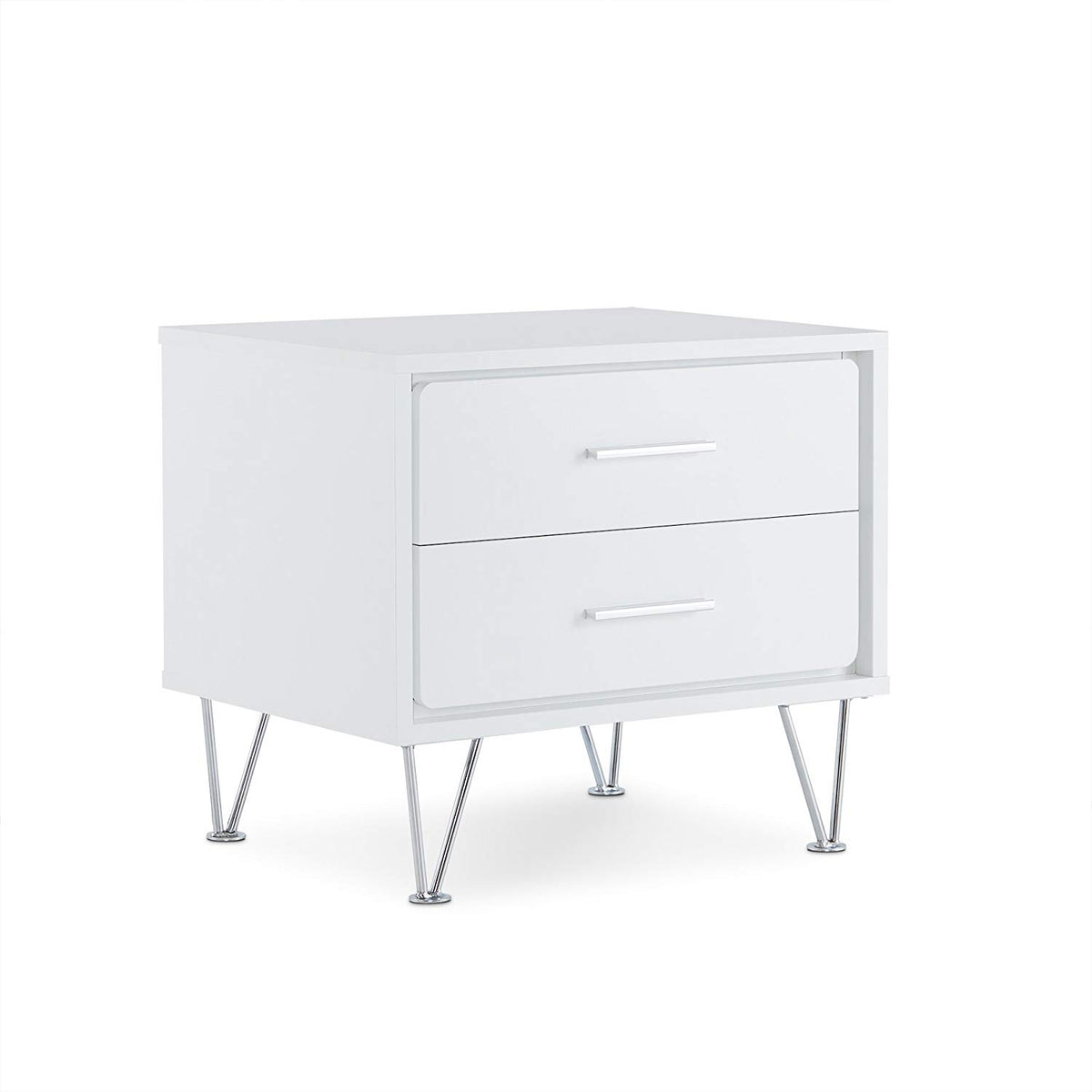 Contemporary 2 Drawers Wood Nightstand, White -BM154628