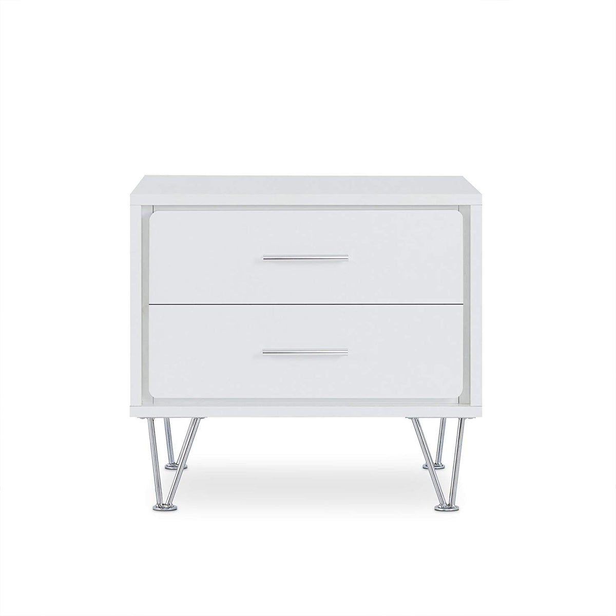 Contemporary 2 Drawers Wood Nightstand, White -BM154628