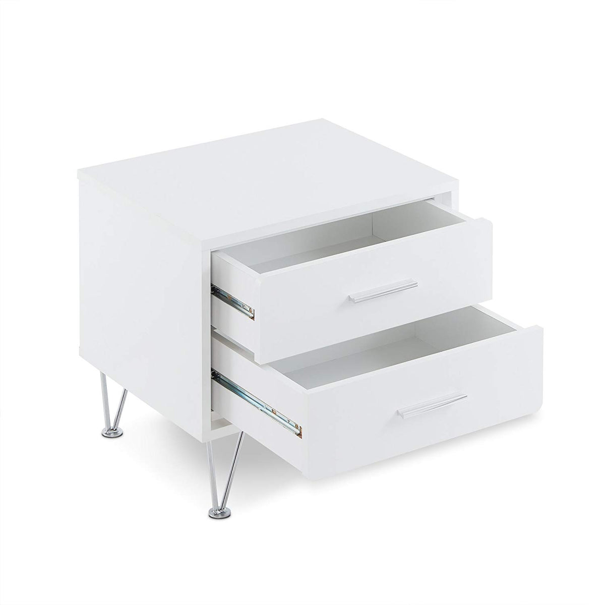 Contemporary 2 Drawers Wood Nightstand, White -BM154628