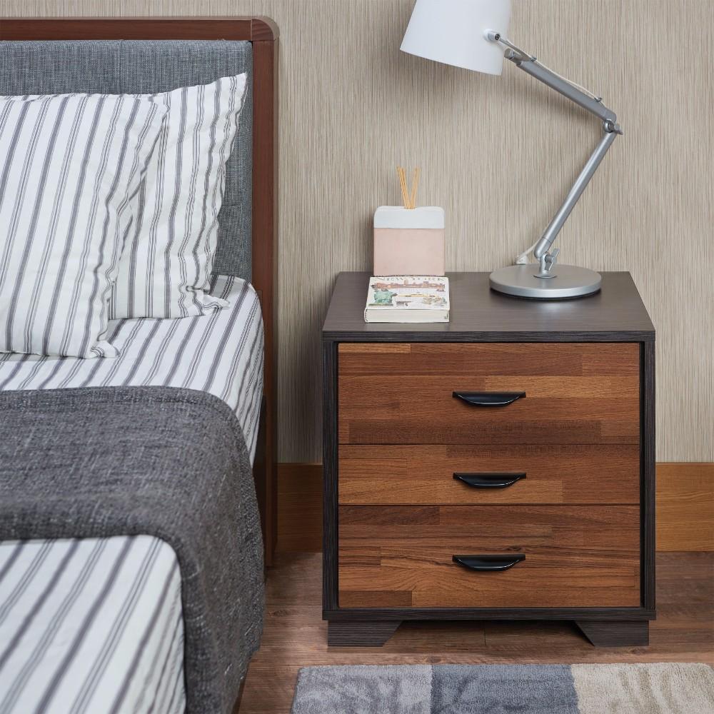 BM154632 Rectangular 3 Drawers Wood Nightstand, Brown