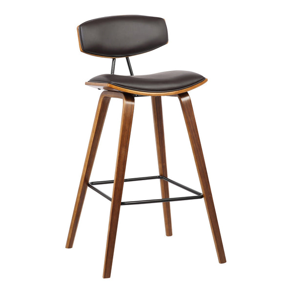 Wooden Frame Leatherette Barstool with Flared Legs, Brown - BM155596