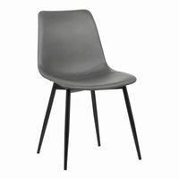 Leatherette Dining Chair with Bucket Seat and Metal Legs, Gray and Black - BM155599