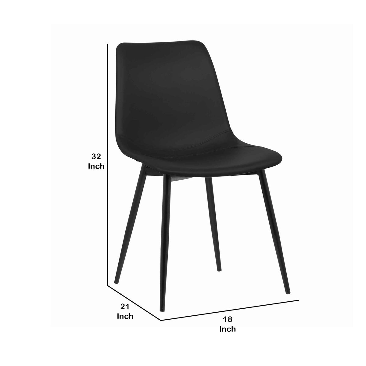 Leatherette Dining Chair with Bucket Seat and Metal Legs, Black - BM155600