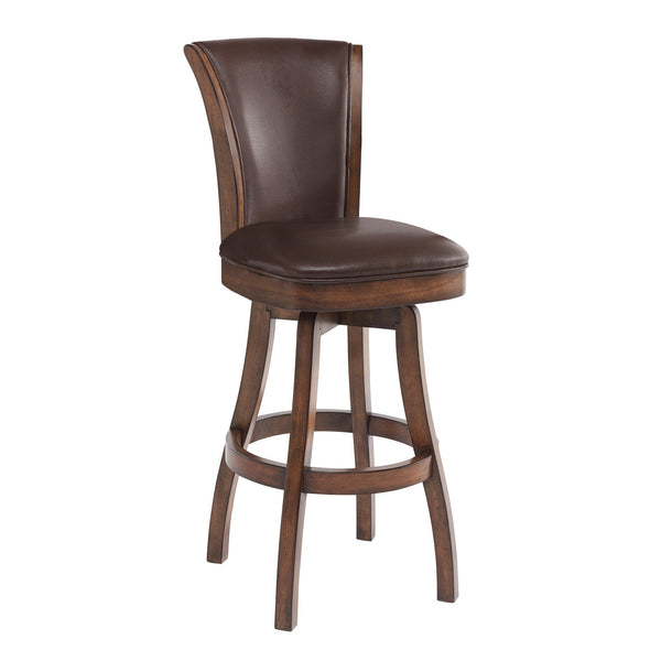 Wooden Counter Stool with Swivel Leatherette Seat and Backrest, Brown - BM155608