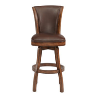 Wooden Counter Stool with Swivel Leatherette Seat and Backrest, Brown - BM155608